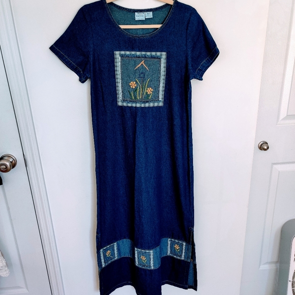 Vintage Embroidered Denim Dress - Picture 1 of 5